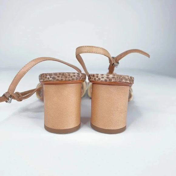 Vicenza Anthropologie Cream Neutral Slingback Heeled Sandals Leather Round Heel - Picture 11 of 14